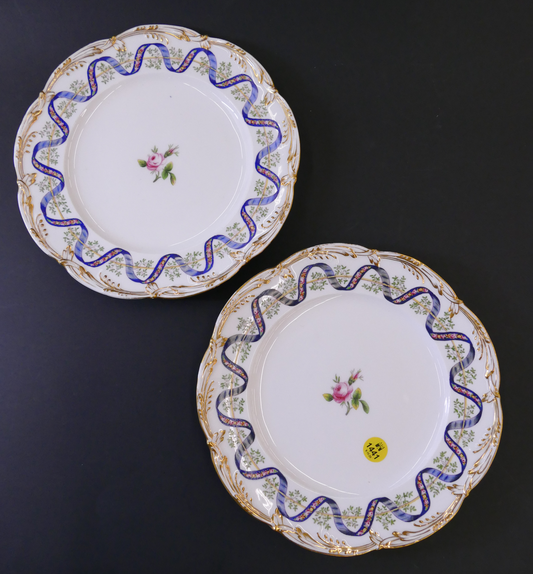 Appraisal: Pair Fine Antique English Painted Floral Plates- ''