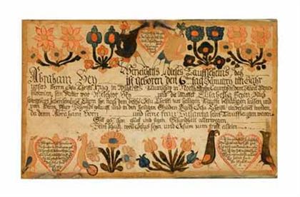 Appraisal: Fraktur Taufschein for Abraham Hek attributed to johannes ernst spangenberg