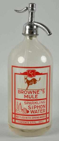 Appraisal: Browne's Mule Soda Water Seltzer Bottle Description Distributed by Coca-Cola