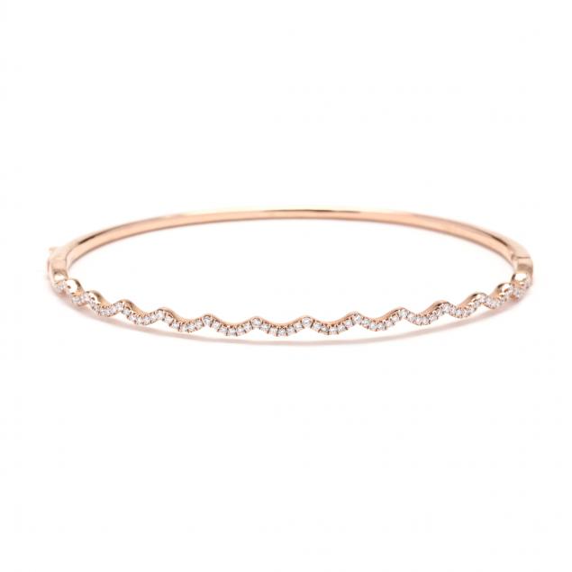 Appraisal: Rose Gold and Diamond Bracelet The hinged rose gold bangle