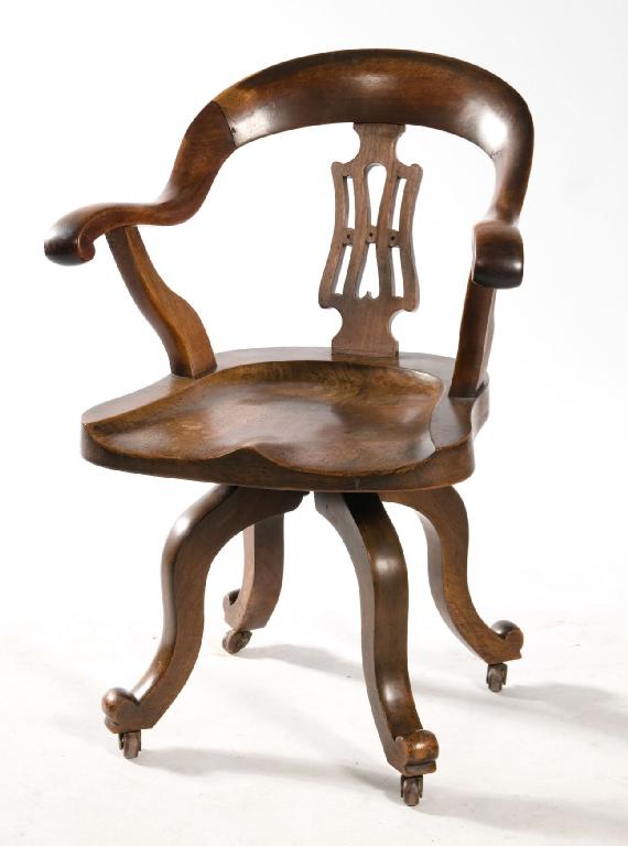 Appraisal: th CENTURY WALNUT AND STAINED BEECH SWIVELLING DESK CHAIR with