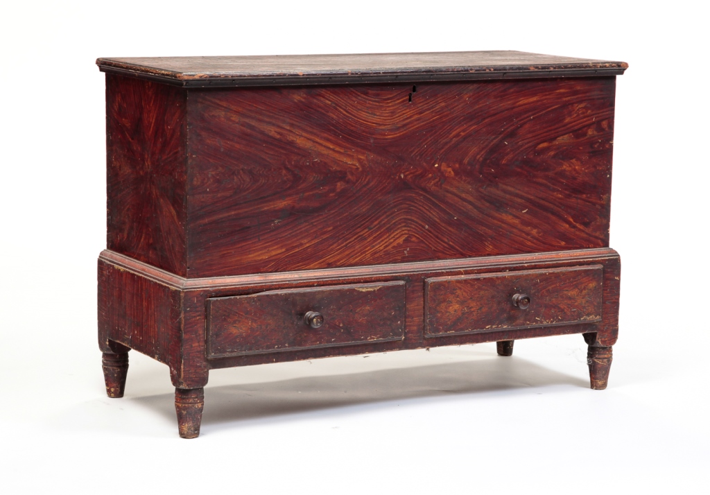 Appraisal: AMERICAN DECORATED BLANKET CHEST Second quarter th century poplar Dovetailed