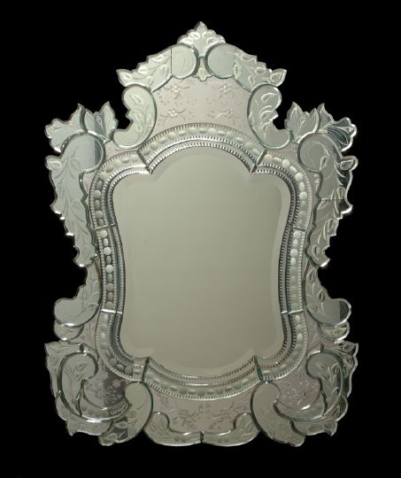 Appraisal: Large Venetian-Style Looking Glass of cartouche form framed in reverse-engraved