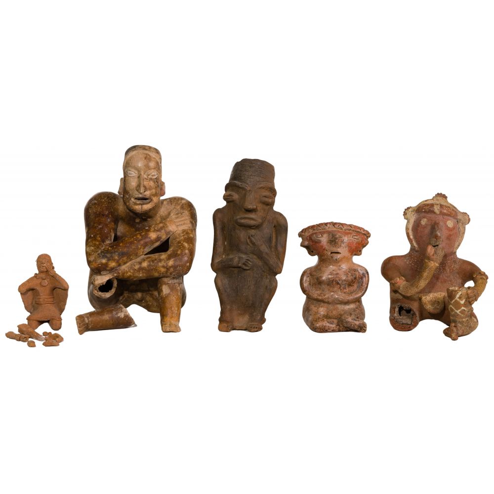 Appraisal: PRE-COLUMBIAN WEST MEXICAN FIGURE ASSORTMENT hollow-bodied items including a Jalisco