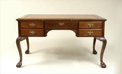 Appraisal: Chippendale-Style Carved Mahogany Partner's Desk x x in