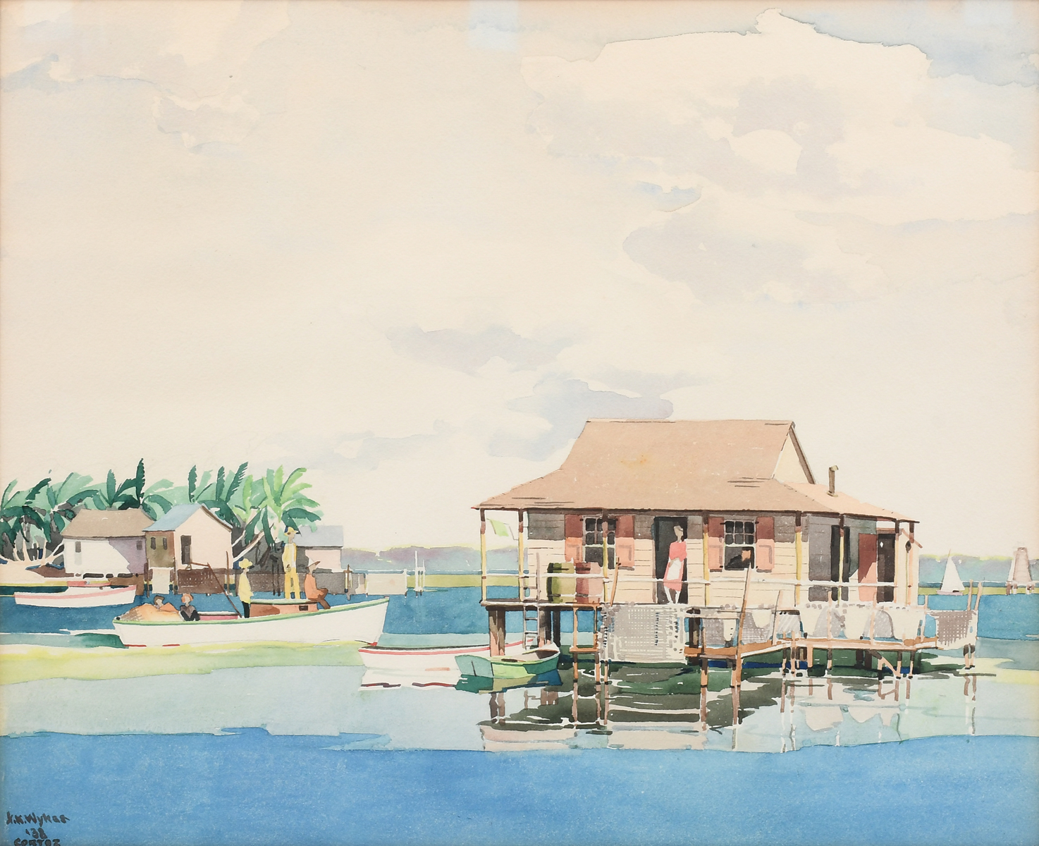 Appraisal: WYKES Frederic American - House on the Water with Fisherman