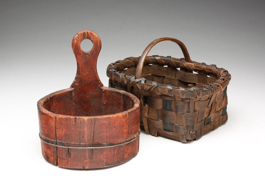 Appraisal: AMERICAN SMALL BASKET AND PIGGIN Second half th century Woven