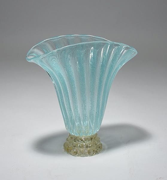 Appraisal: Italian Murano glass fan vase Italian Murano glass fan vase