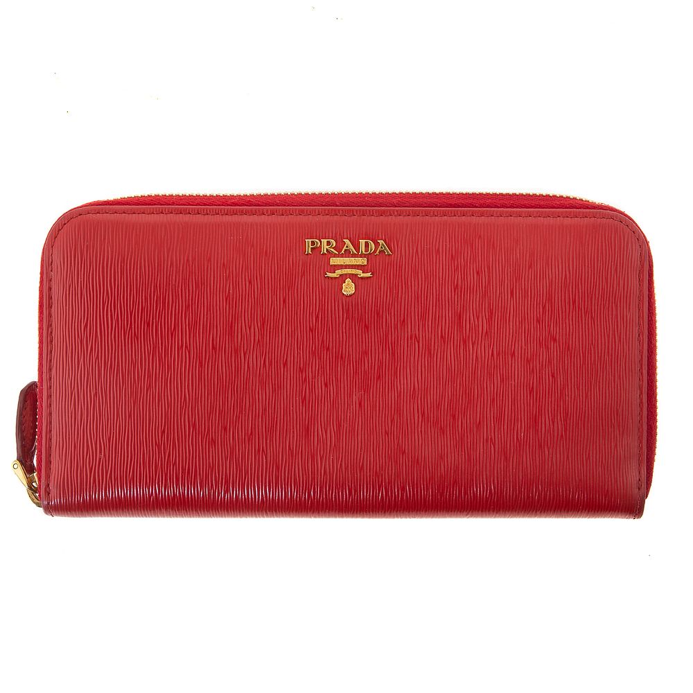 Appraisal: A Prada Saffiano Continental Wallet A red Saffiano leather Prada