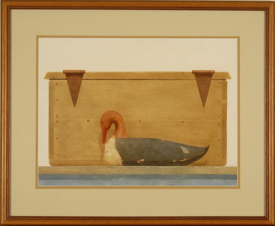 Appraisal: JOSEPH CIBULAAmerican b Still life of a merganser decoy and