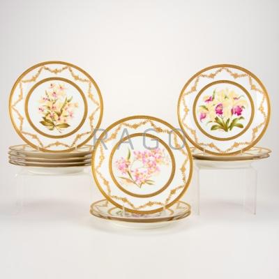 Appraisal: LACROIX LIMOGES Set of eleven dinner plates with hand-painted orchids