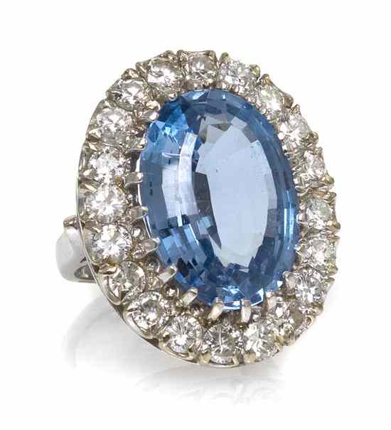 Appraisal: A Karat White Gold Simulated Aquamarine and Diamond Ring containing