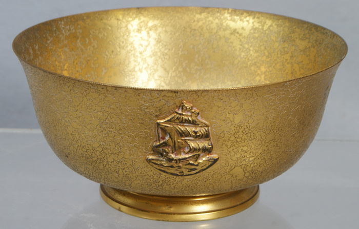 Appraisal: Tiffany Furnaces footed bronze bowl with ship medallion and gold