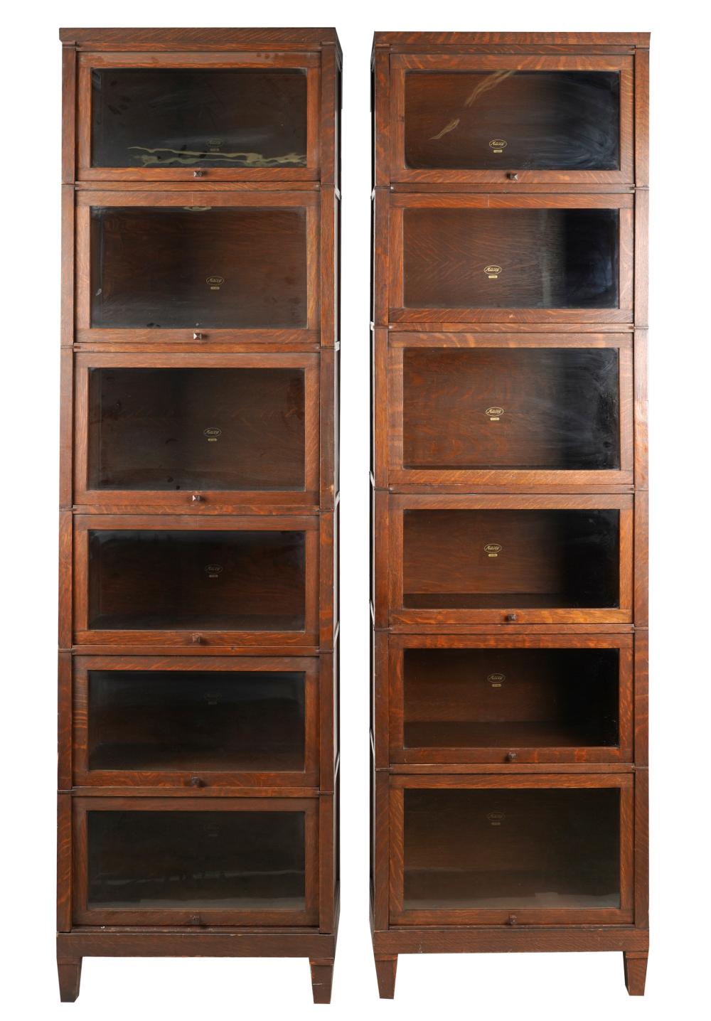 Appraisal: PAIR OF MACEY OAK STACKING LAWYER'S BOOKCASESeach with six sections