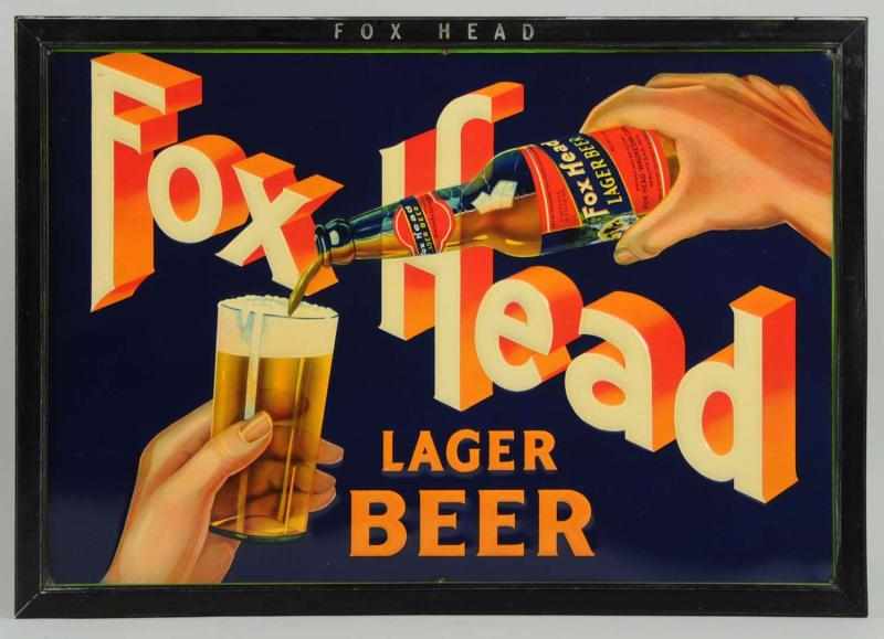 Appraisal: Tin Fox Head Lager Beer Lithograph Beautifully detailed labeled bottle