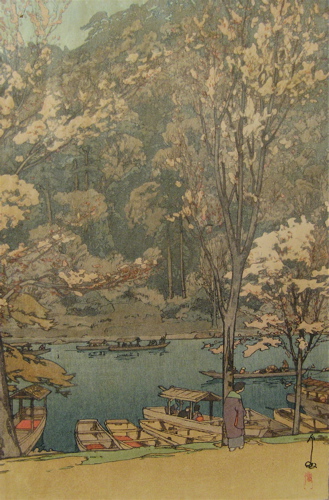 Appraisal: HIROSHI YOSHIDA COLOR WOODCUT Boston Mass - titled Arashiyama landscape