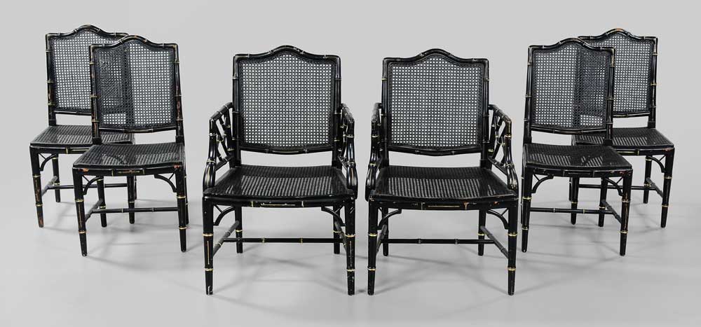 Appraisal: Set of Six Regency Style Faux Bamboo Dining Chairs th