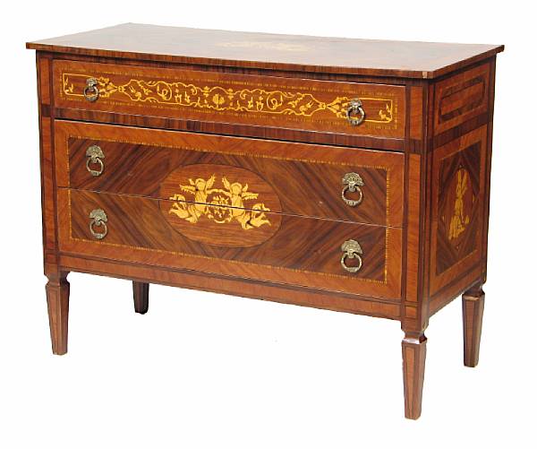 Appraisal: An Italian Neoclassical style inlaid chest of three drawers height