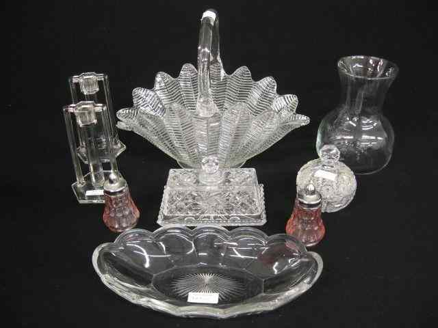 Appraisal: pcs Glassware Lot Heisey dish basket candlesticks butterdish carafe salt