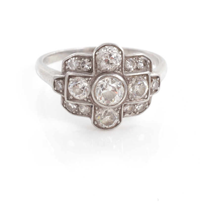 Appraisal: Art Deco platinum and diamond ring in ornate setting size