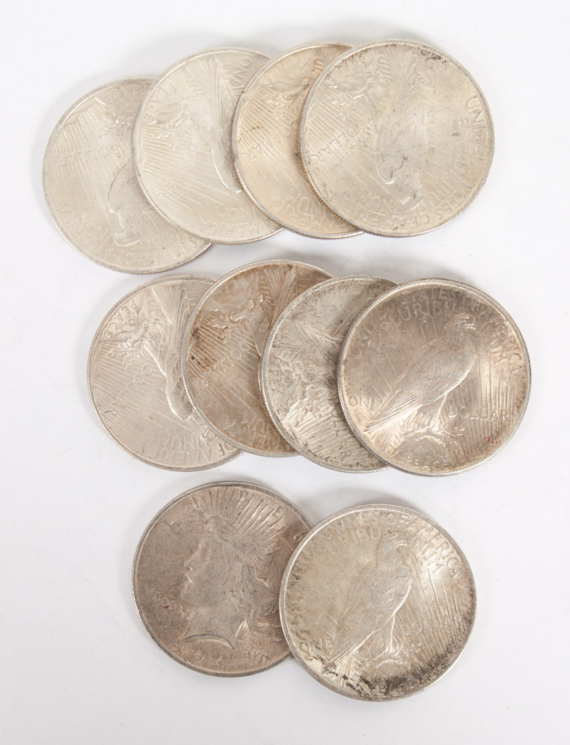 Appraisal: U S Silver Dollars Ten Peace type six MS- four