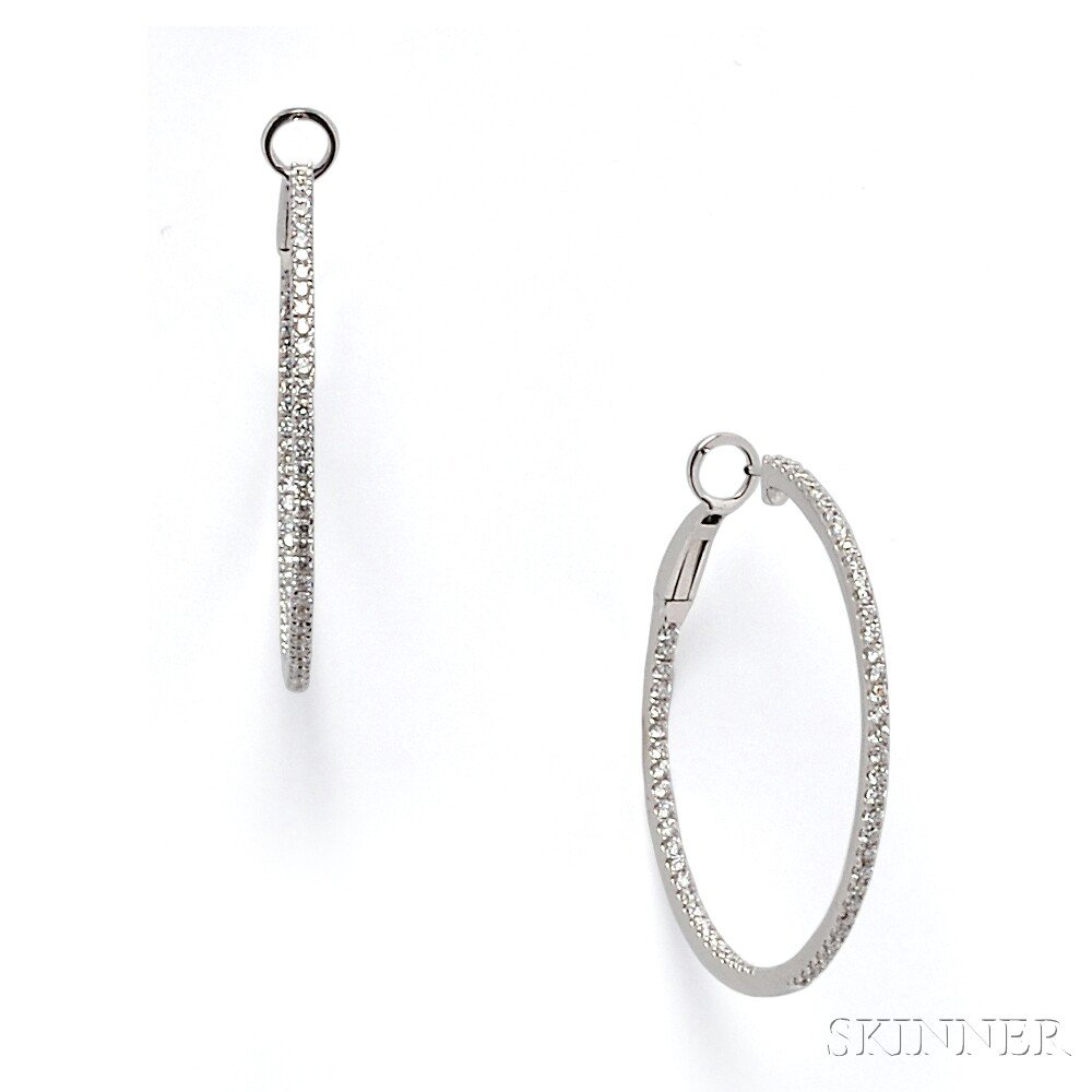 Appraisal: kt White Gold and Diamond Hoop Earrings set with full-cut