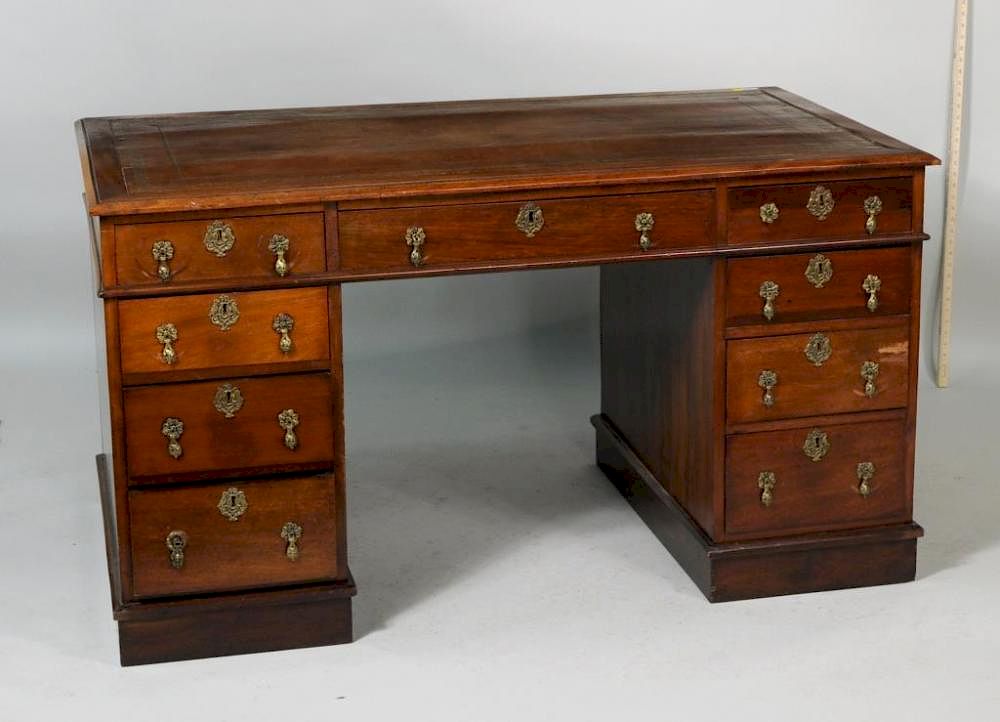 Appraisal: English Mahogany Partner's Desk English Mahogany partner's desk with gilt