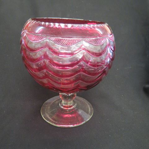 Appraisal: Cranberry Cut-to-Clear Centerpiece Bowl drapery decor clear pedestal