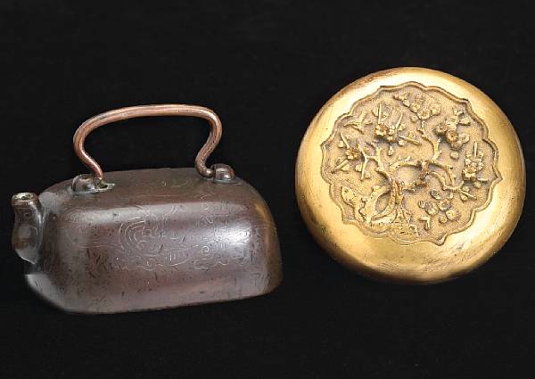 Appraisal: Two miniature bronze scholar's objects The first an Eighteenth Century