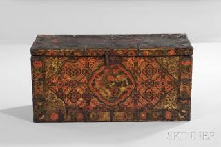 Appraisal: Gilded and Paint-decorated Wooden Trunk Gilded and Paint-decorated Wooden Trunk