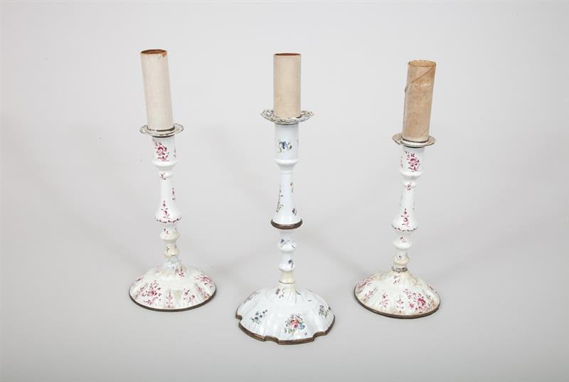 Appraisal: Pair of South Staffordshire Enameled Candlesticks Mounted as Lamps Both