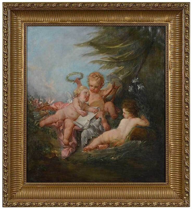 Appraisal: French School After Fran ois Boucher French Three Cherubs unsigned