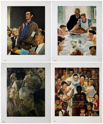 Appraisal: Four Norman Rockwell collotypes New YorkMassachusetts - Golden Rule Freedom