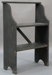 Appraisal: Black painted bucket bench having small shelf over two large