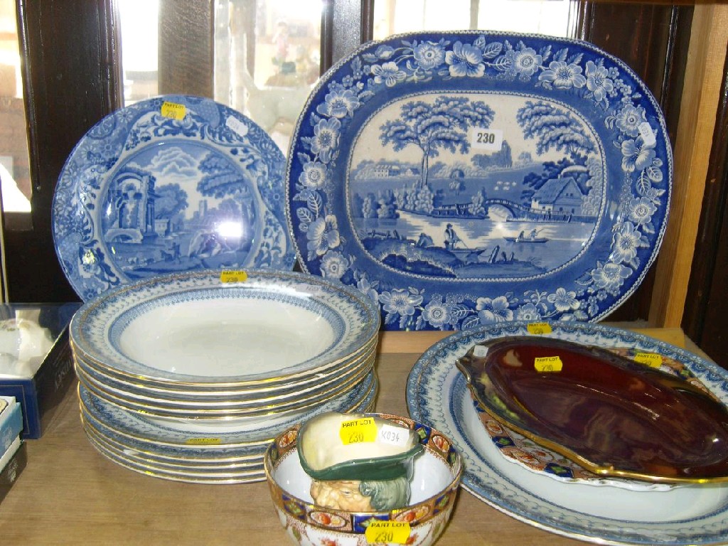 Appraisal: A th century blue and white Fisherman pattern meat plate