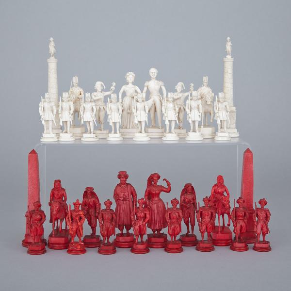 Appraisal: French Carved Ivory Battle of Algiers Chess Set Dieppe st