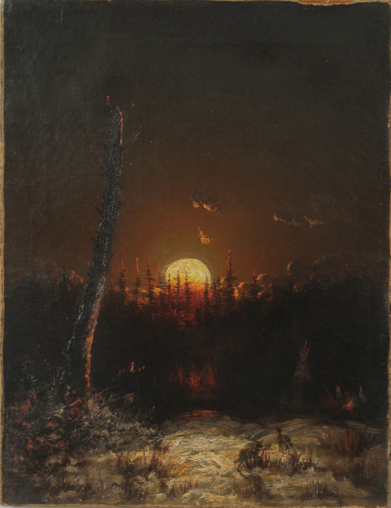 Appraisal: Attributed to Elisha Taylor Baker - Camping by Moonlight Oil