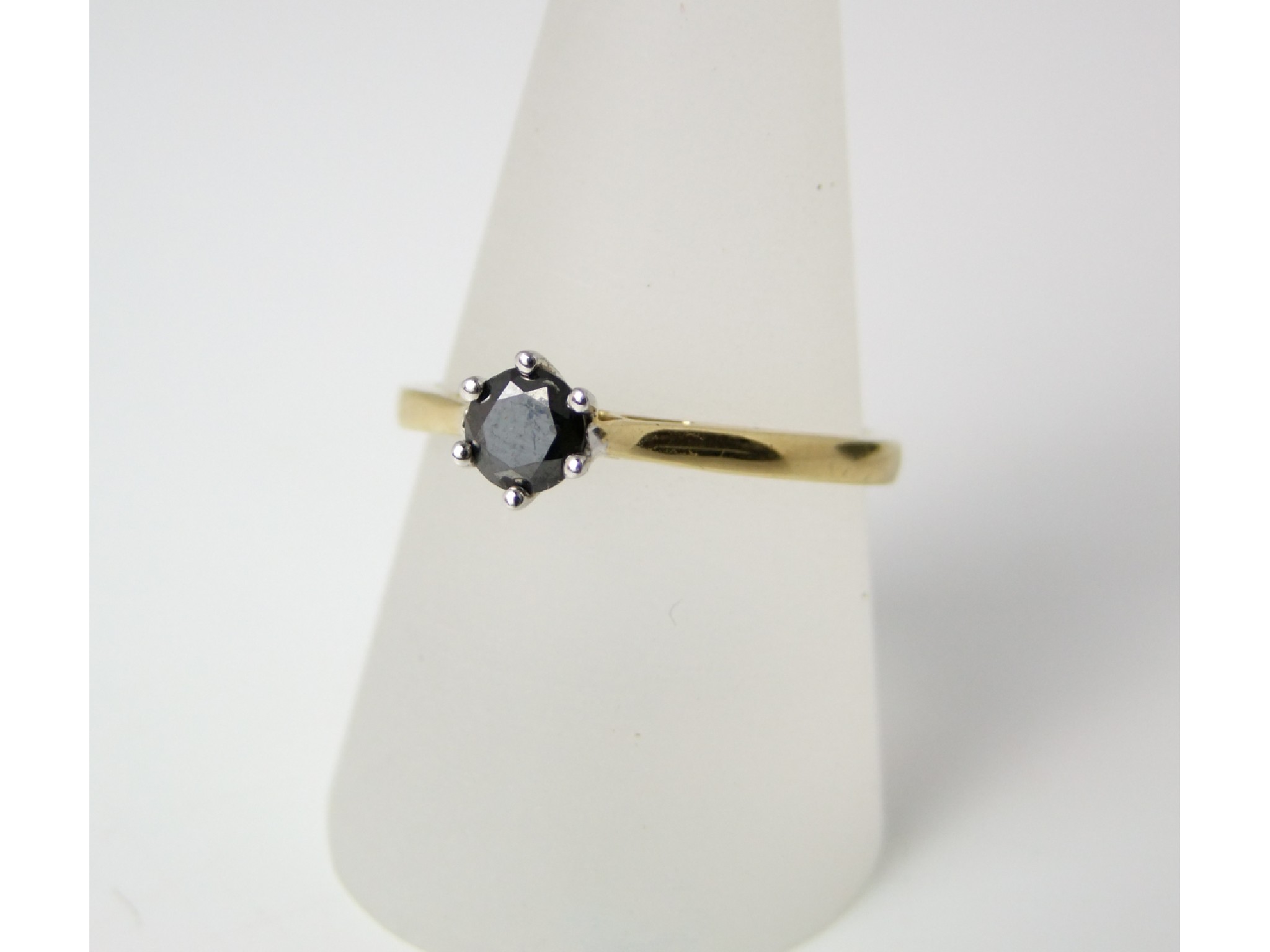 Appraisal: An ct gold solitaire black diamond ring pts approx size