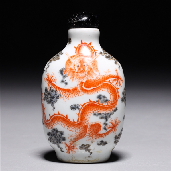 Appraisal: Antique Chinese enameled porcelain snuff bottle with dragon designs amidst