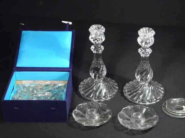 Appraisal: Pair of Baccarat style molded glass candlesticks in the classis