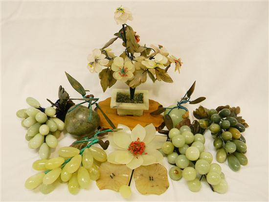 Appraisal: Group quartz and marble fruit including grapes pear apple and