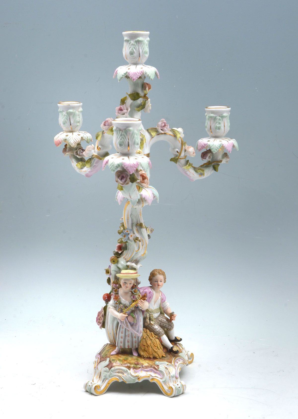 Appraisal: MEISSEN FIGURAL LIGHT CANDELABRA Meissen candelabra having - scrolling arms