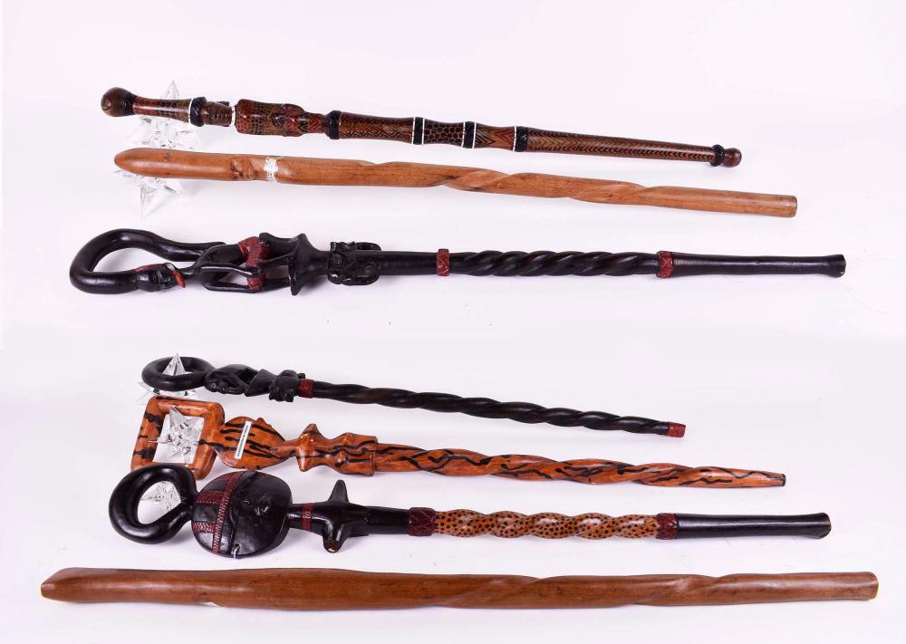 Appraisal: SEVEN VARIOUS WOOD AFRICAN WALKING STICKSMainly from Kenya and Ghana