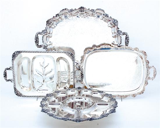 Appraisal: Collection of silver plated trays divided tray L W oblong