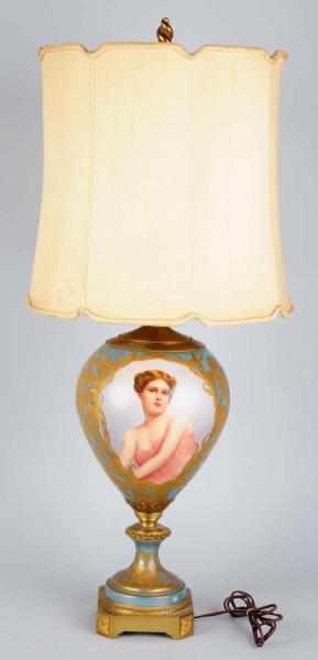 Appraisal: Exquisite Lamp with Hand-Painted Lady Signed L Karl Includes shade