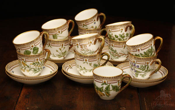 Appraisal: Royal Copenhagen Flora Danica coffee cups saucers Royal Copenhagen Flora