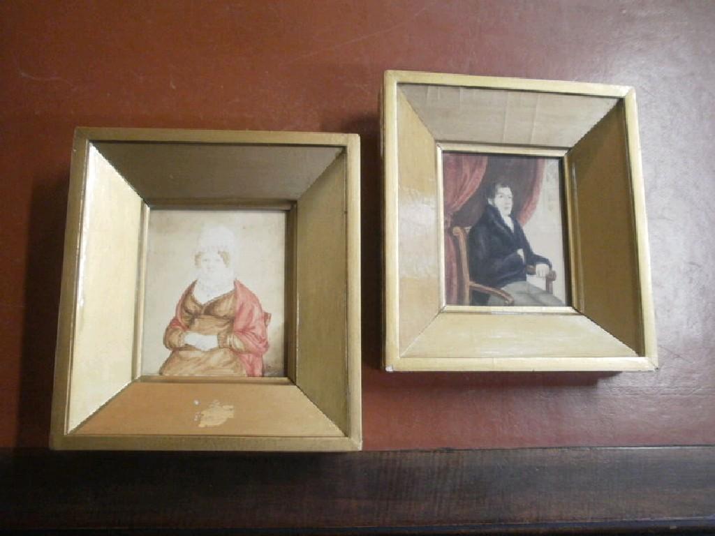 Appraisal: A pair of early thC watercolour drawings - gentleman and