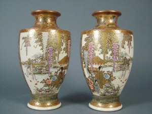 Appraisal: Pair of Japanese Satsuma vases of baluster form each enamelled