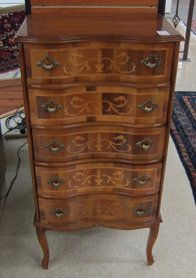 Appraisal: INLAID LINGERIE CHEST Continental th century having five inlaid drawers