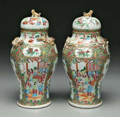 Appraisal: Pair Chinese famille rose jars rose medallion applied dragons and